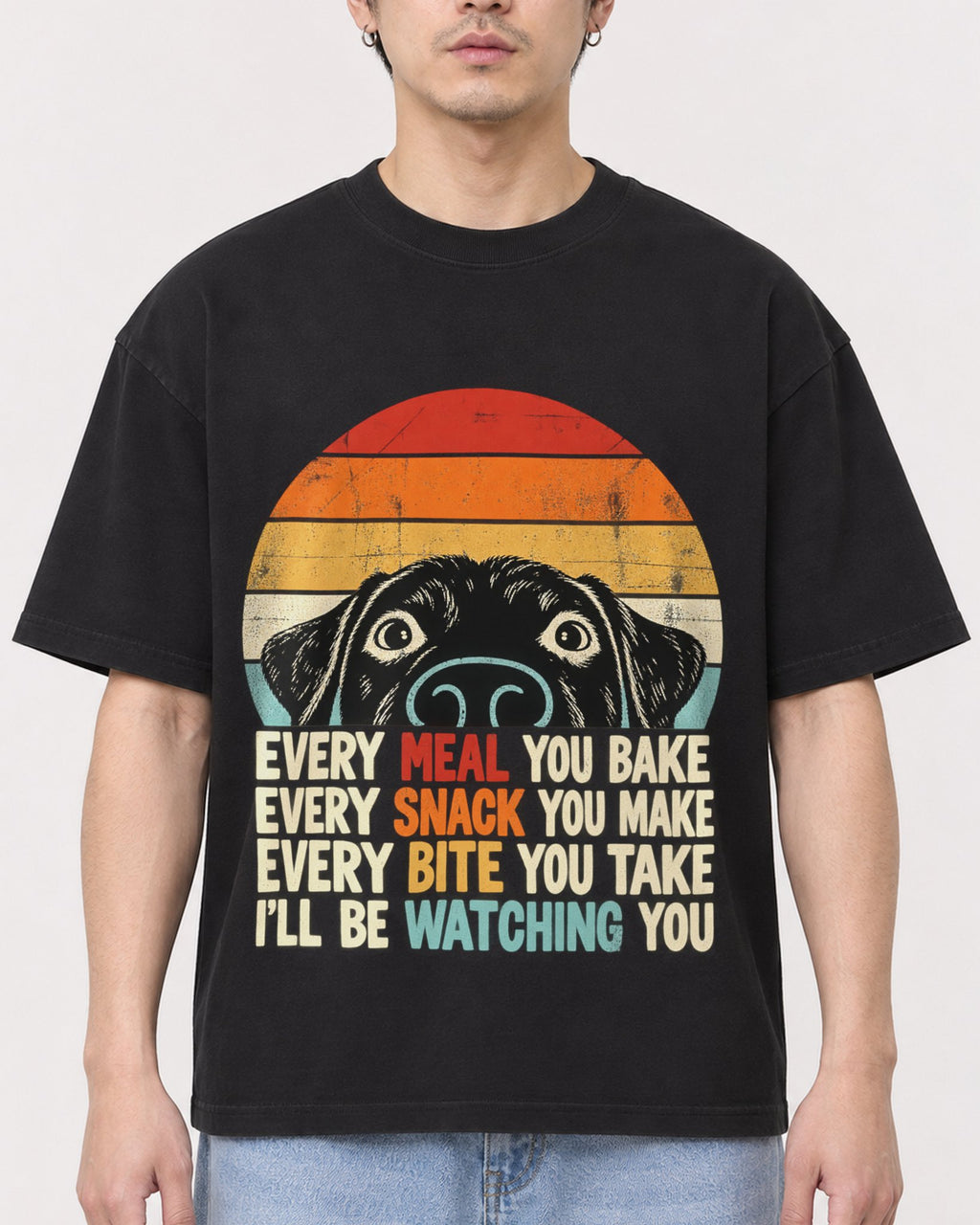 Mockup Boxy Heavyweight Tee Black male close-up 13