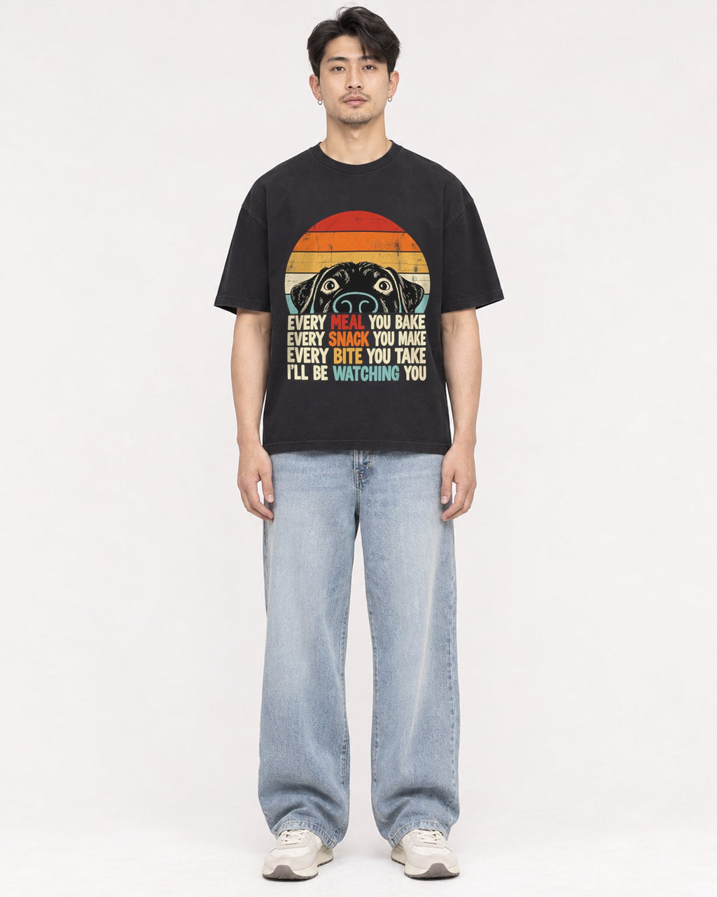 Mockup Boxy Heavyweight Tee Black male full-body 13