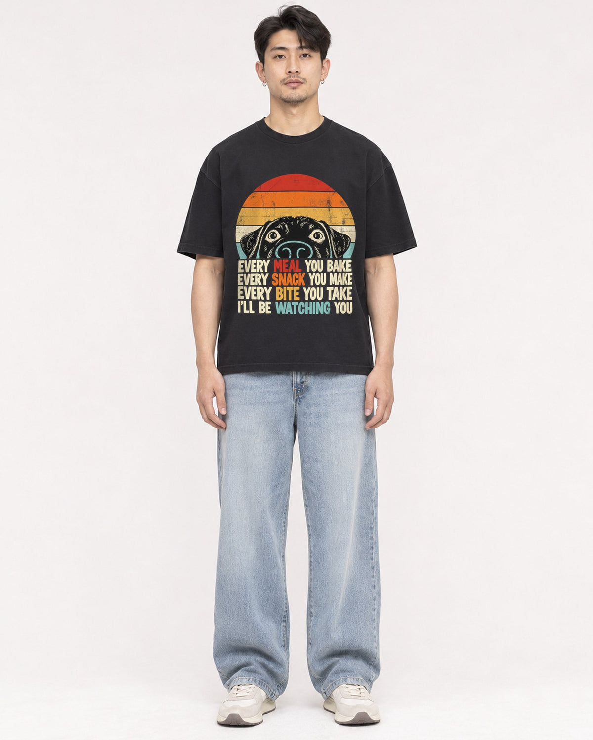 Mockup Boxy Heavyweight Tee Black male full-body 13