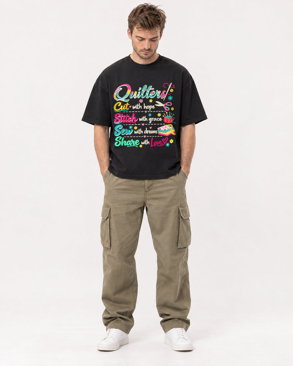 Mockup Boxy Heavyweight Tee Black male full-body 08