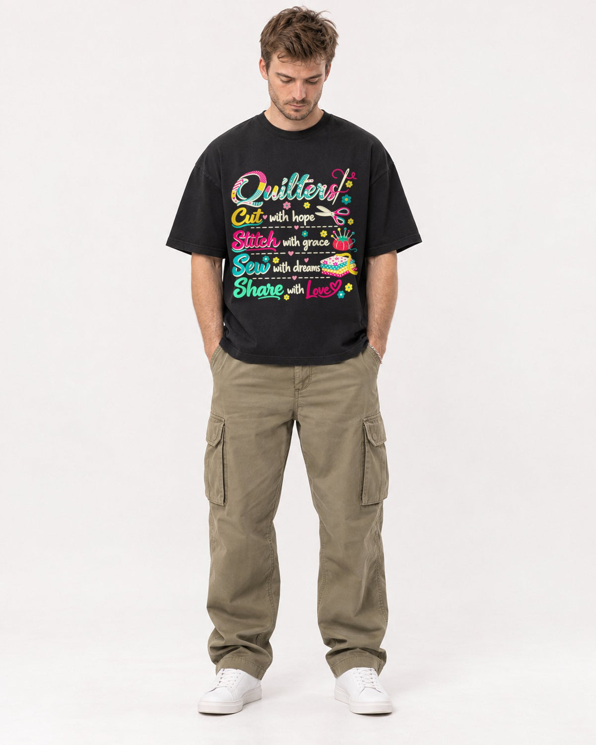 Mockup Boxy Heavyweight Tee Black male full-body 08