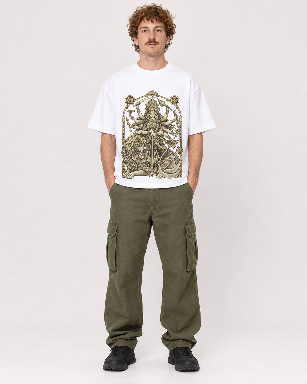 Mockup Boxy Heavyweight Tee White male full-body 09