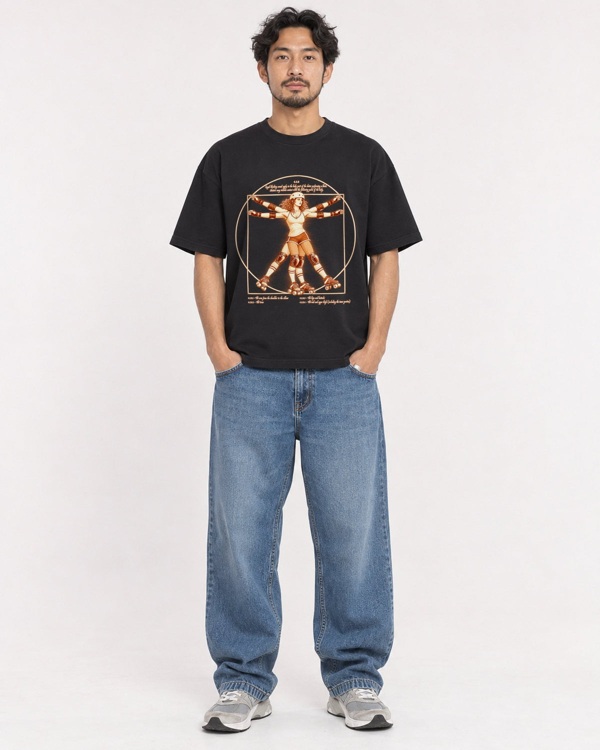 Mockup Boxy Heavyweight Tee Black male full-body 02