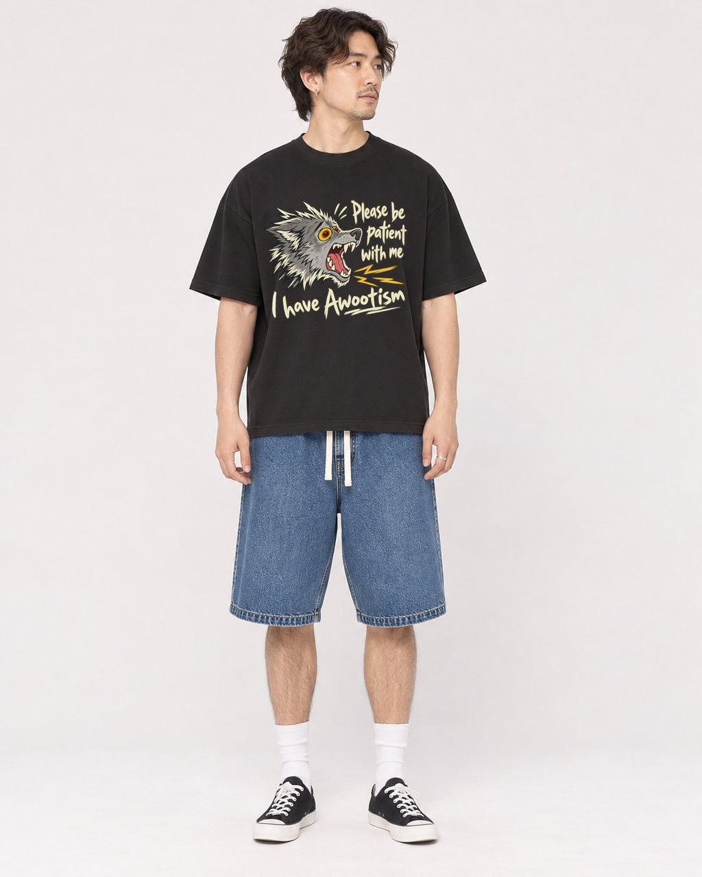 Mockup Boxy Heavyweight Tee Black male full-body 03