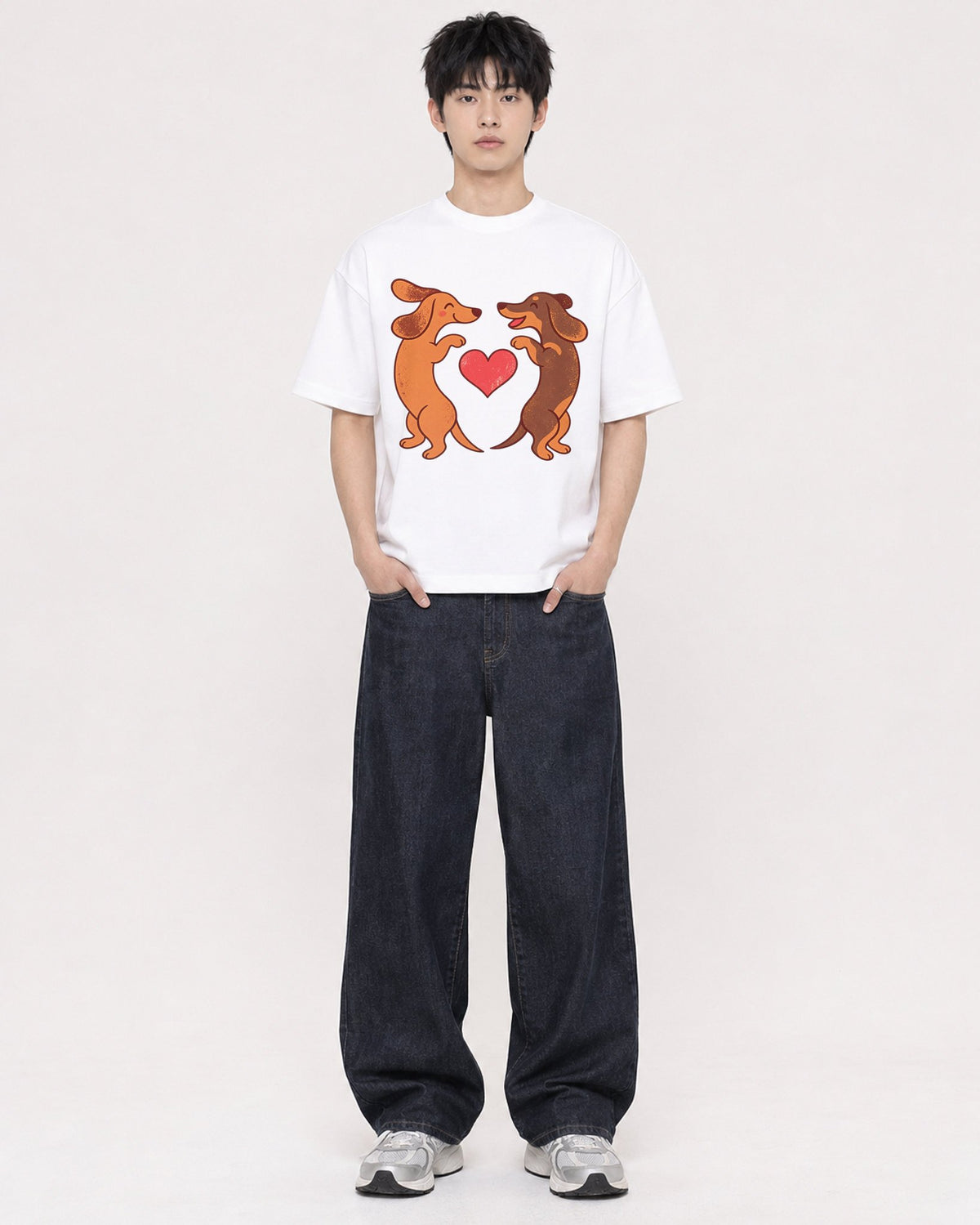 Mockup Boxy Heavyweight Tee White male full-body 01
