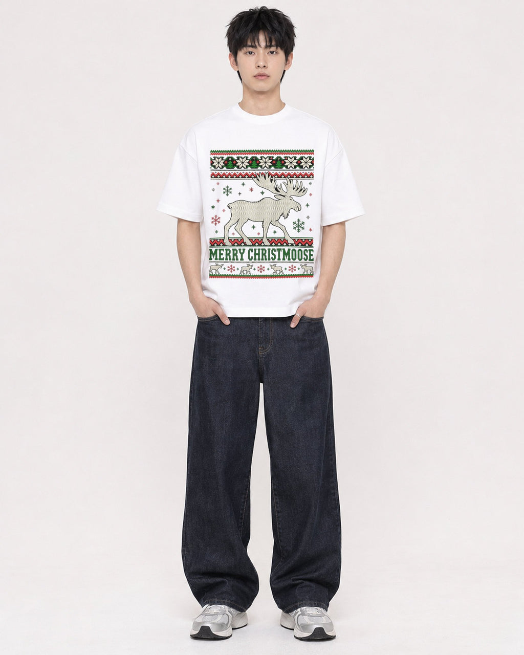 Mockup Boxy Heavyweight Tee White male full-body 01