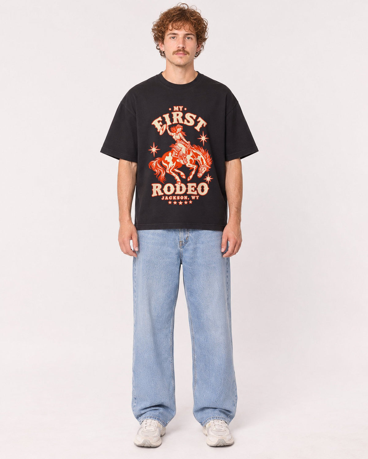 Mockup Boxy Heavyweight Tee Black male full-body 09