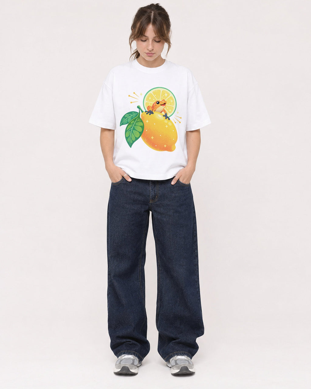 Mockup Boxy Heavyweight Tee White female full-body 29