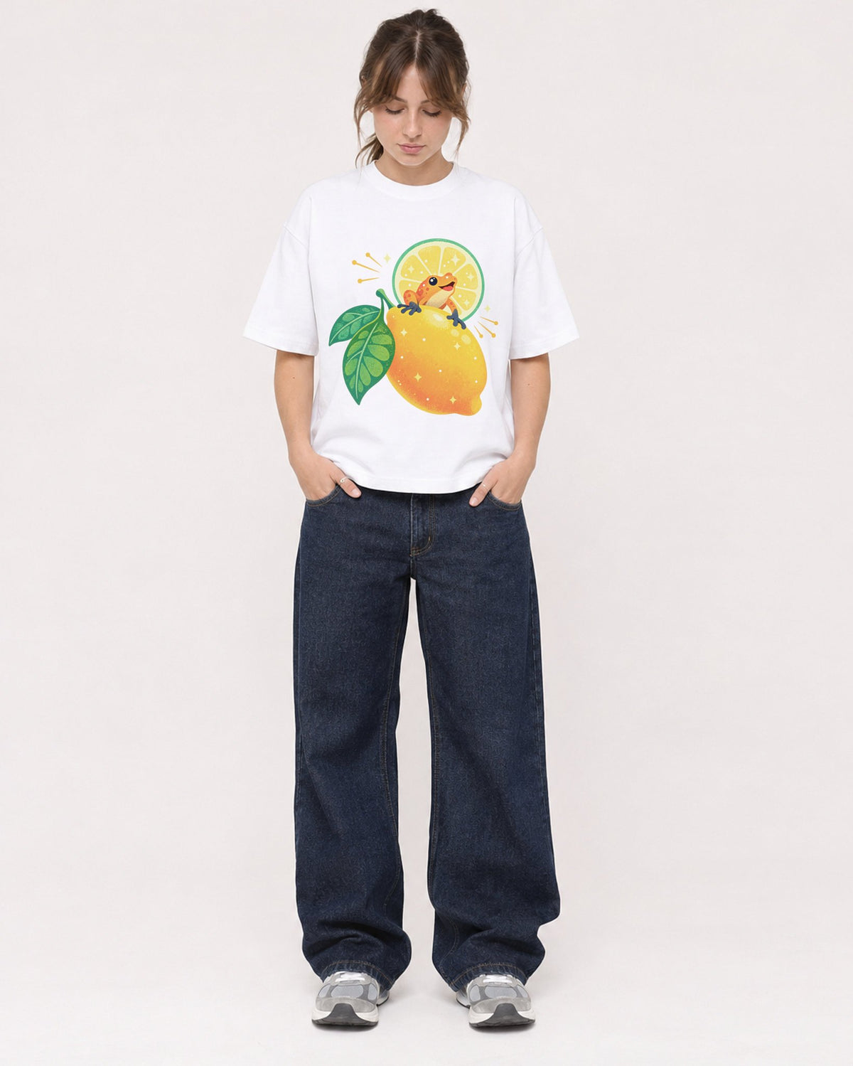 Mockup Boxy Heavyweight Tee White female full-body 29