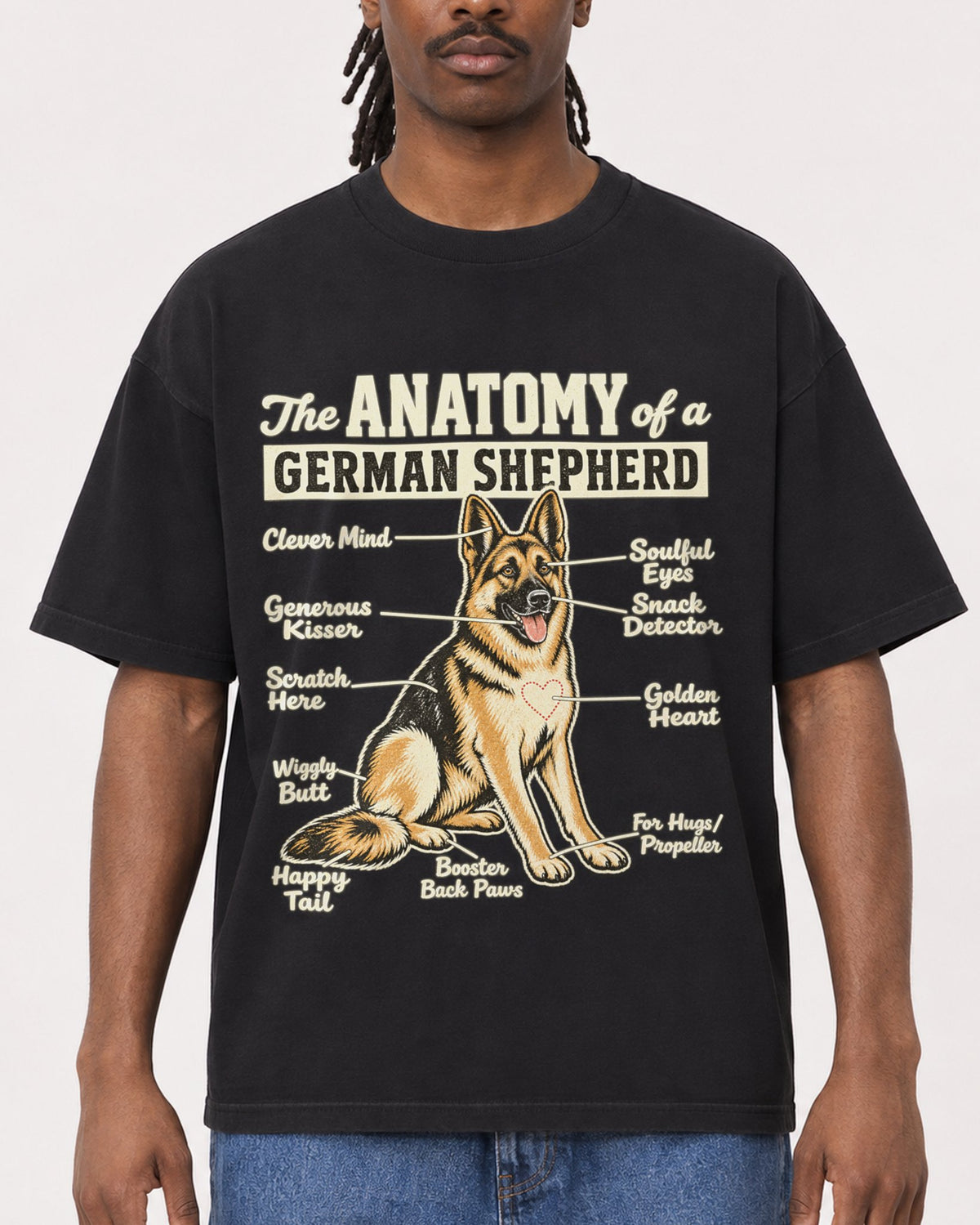 Mockup Boxy Heavyweight Tee Black male close-up 34