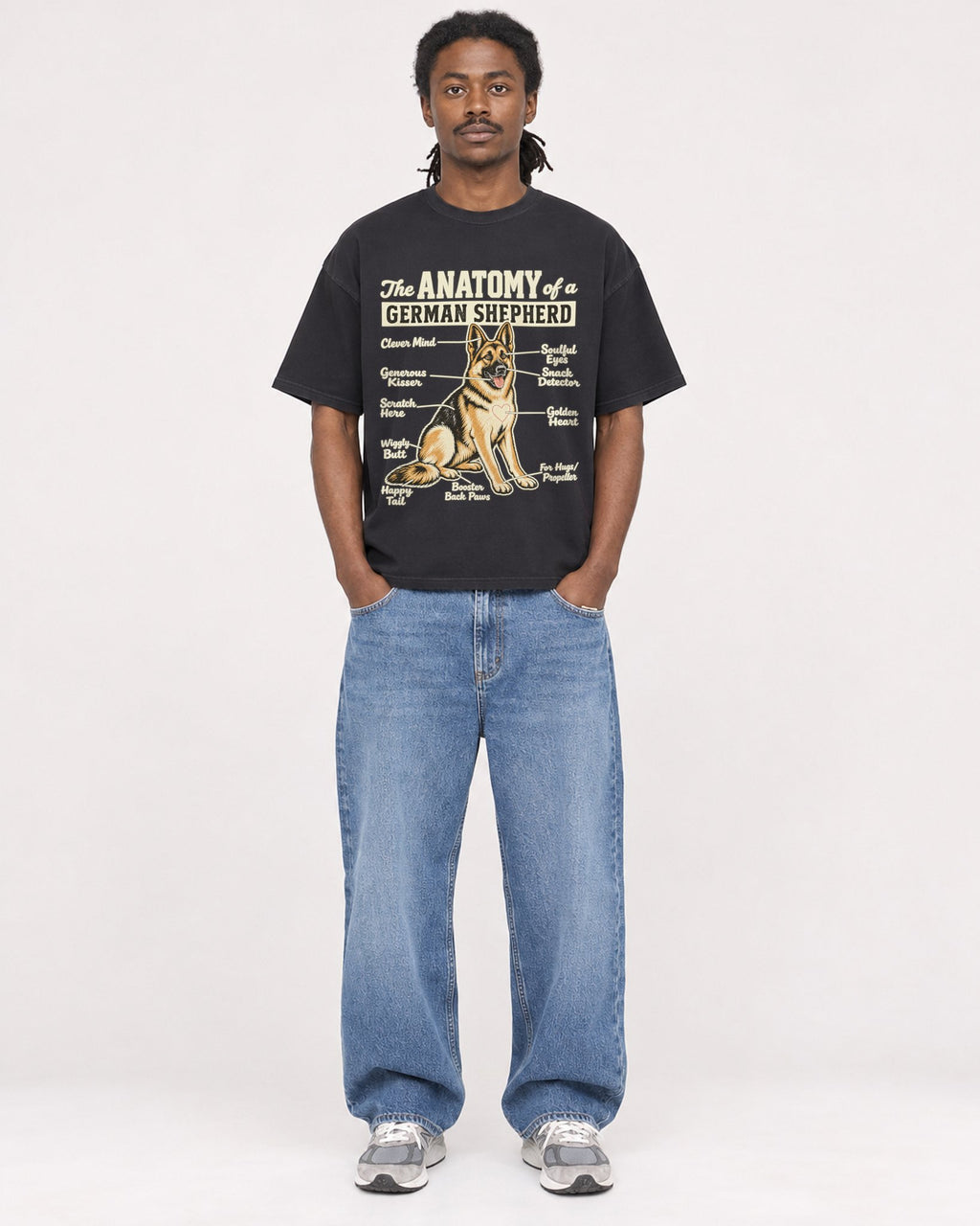 Mockup Boxy Heavyweight Tee Black male full-body 34
