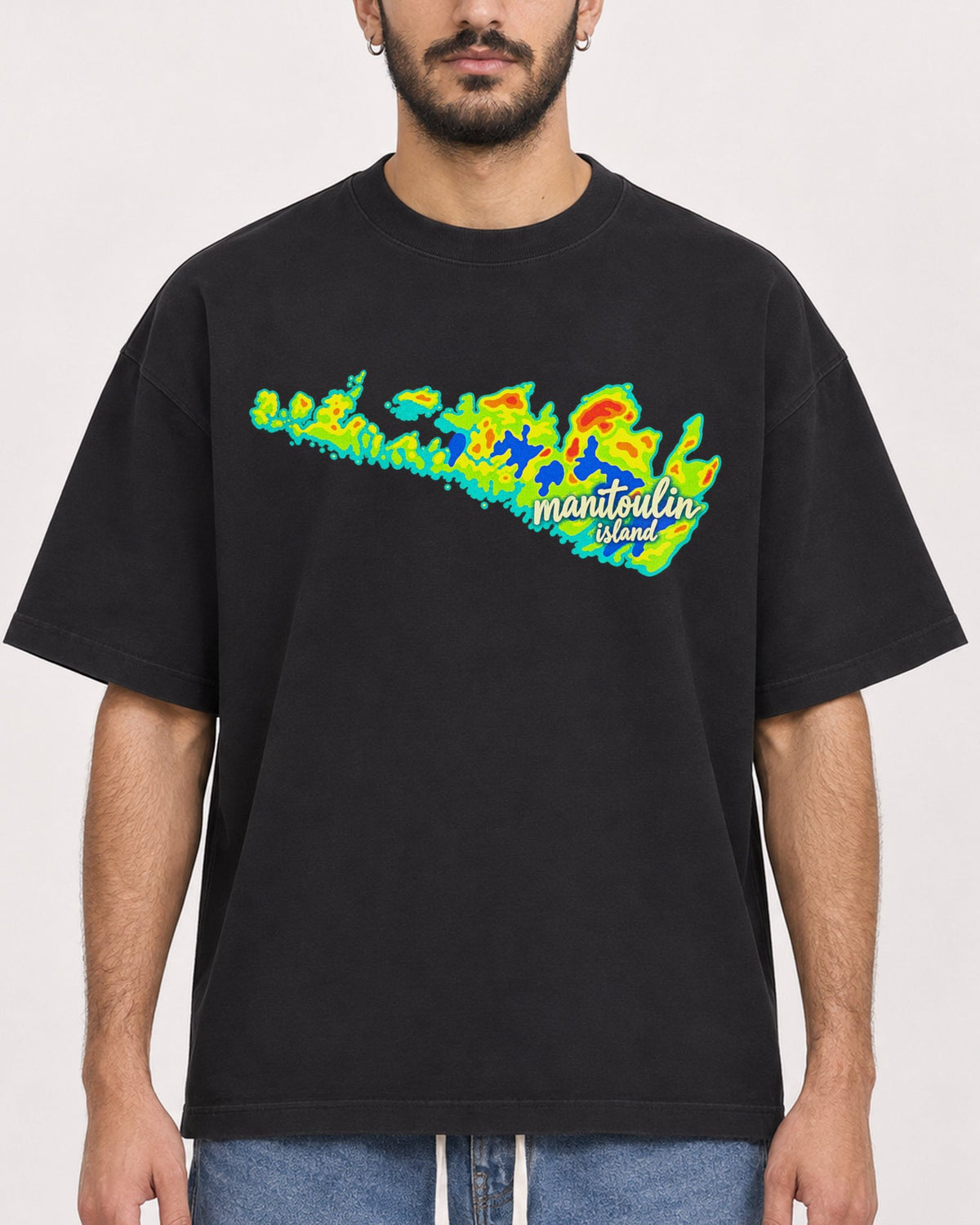 Mockup Boxy Heavyweight Tee Black male close-up 07