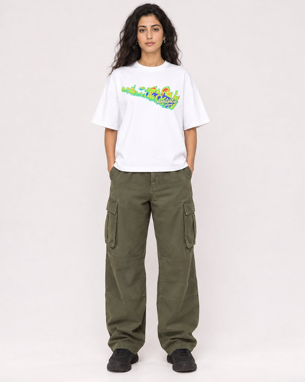 Mockup Boxy Heavyweight Tee White female full-body 07
