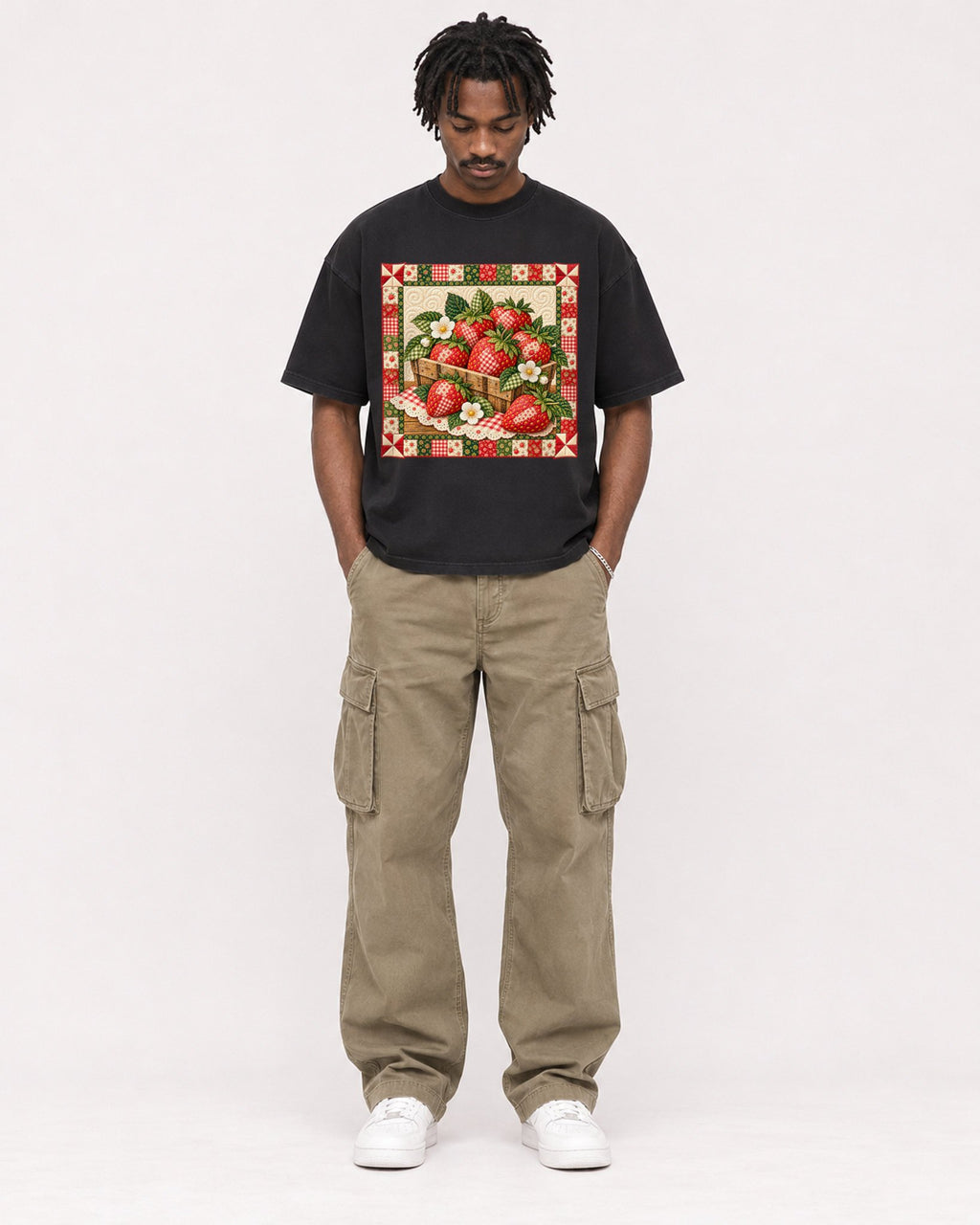 Mockup Boxy Heavyweight Tee Black male full-body 04