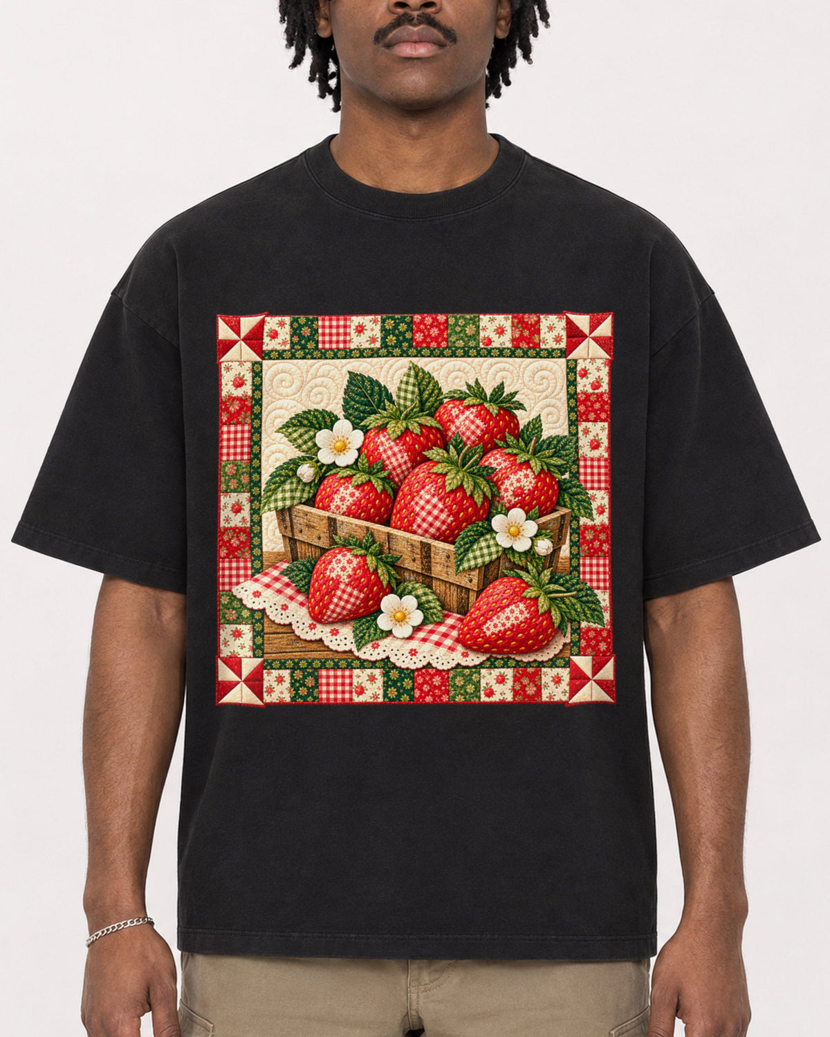 Mockup Boxy Heavyweight Tee Black male close-up 04