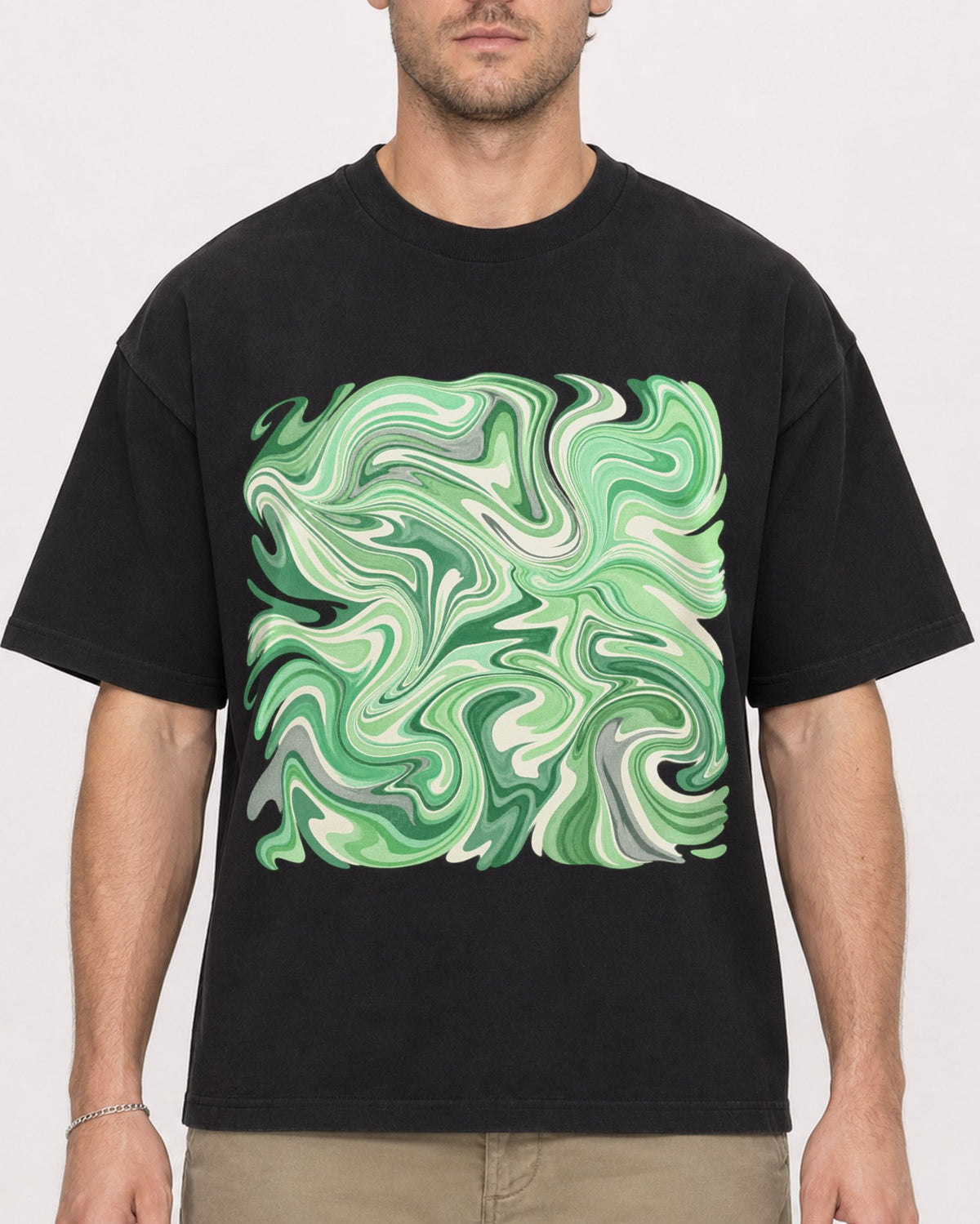 Mockup Boxy Heavyweight Tee Black male close-up 08