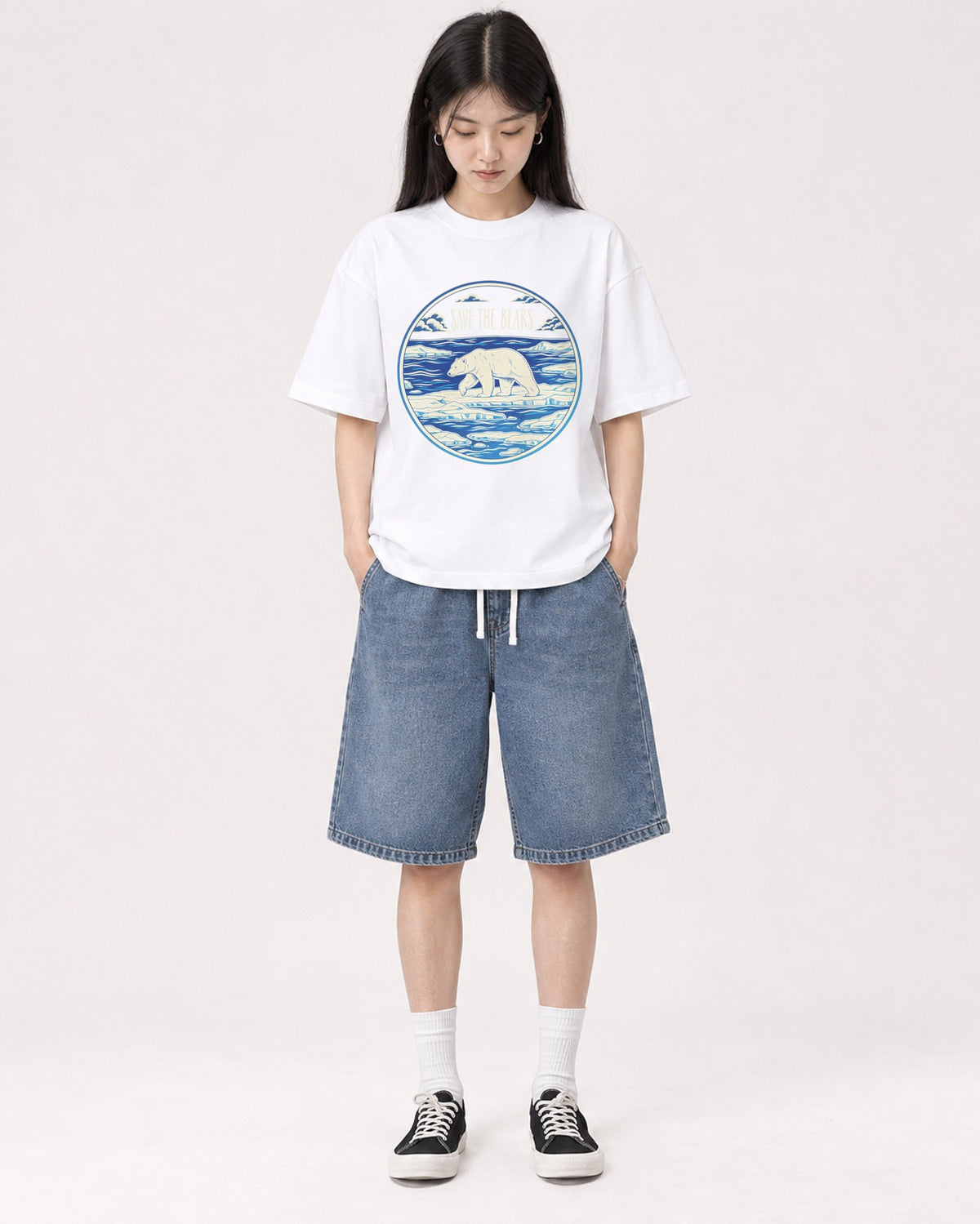 Mockup Boxy Heavyweight Tee White female full-body 01