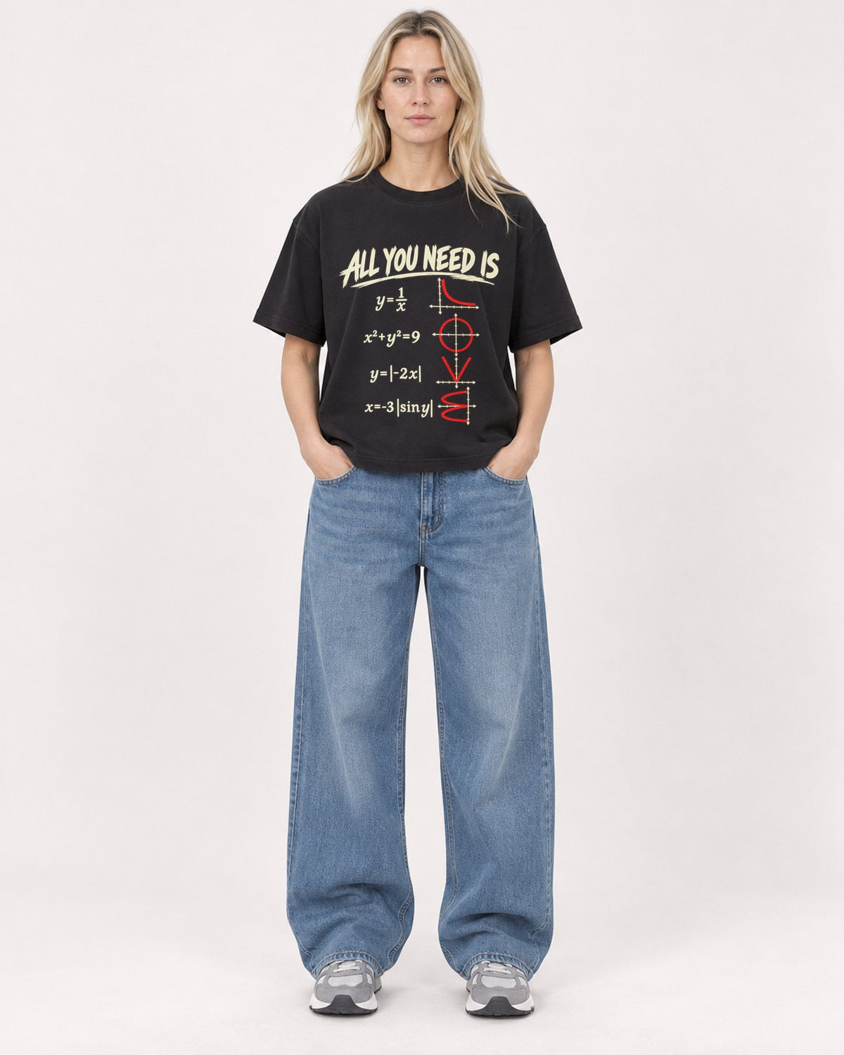 Mockup Boxy Heavyweight Tee Black female full-body 08
