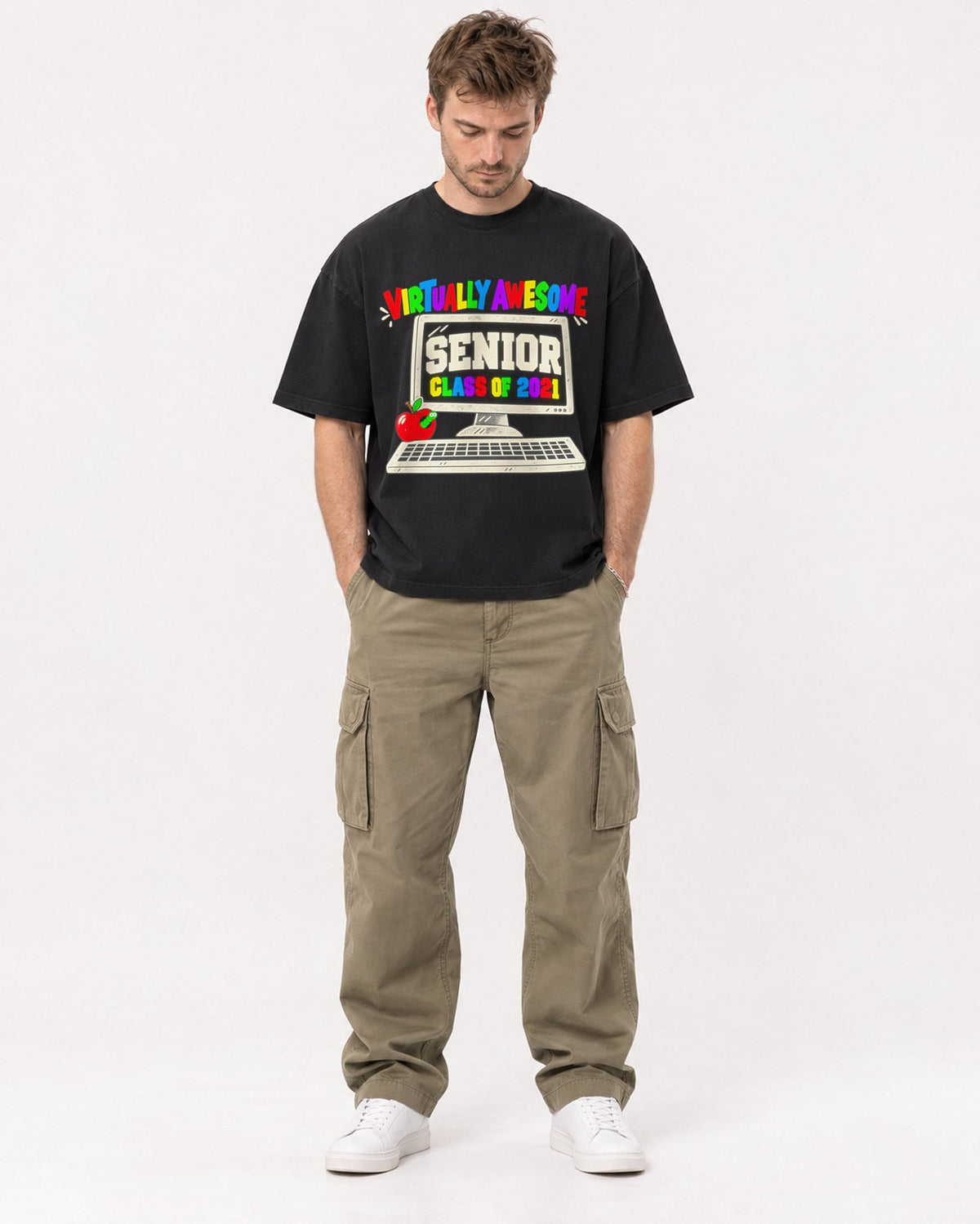 Mockup Boxy Heavyweight Tee Black male full-body 08