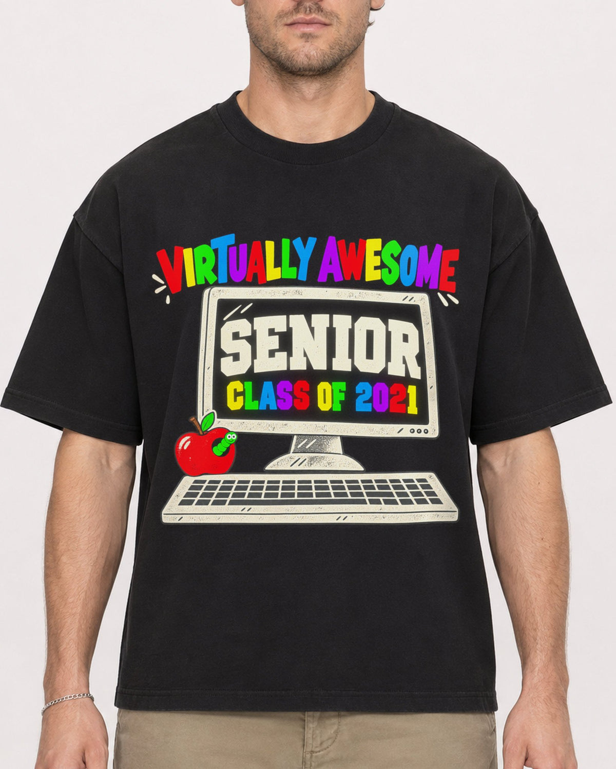 Mockup Boxy Heavyweight Tee Black male close-up 08