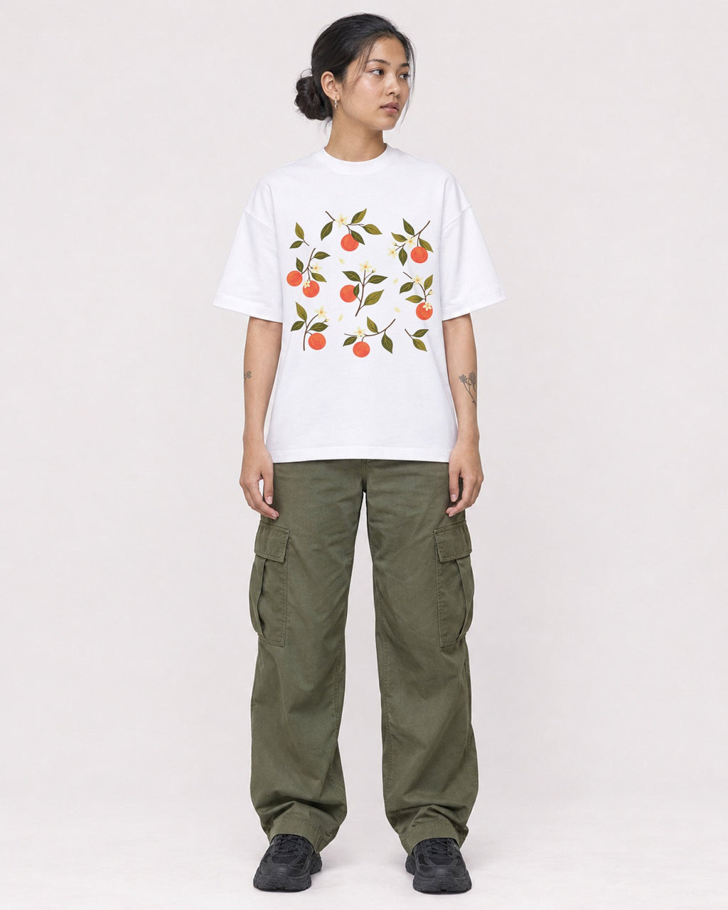Mockup Boxy Heavyweight Tee White female full-body 12