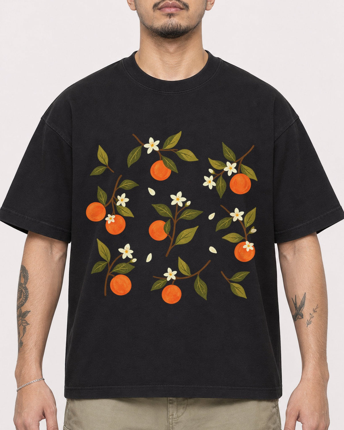Mockup Boxy Heavyweight Tee Black male close-up 12