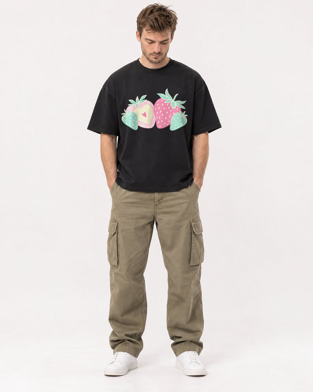 Mockup Boxy Heavyweight Tee Black male full-body 08