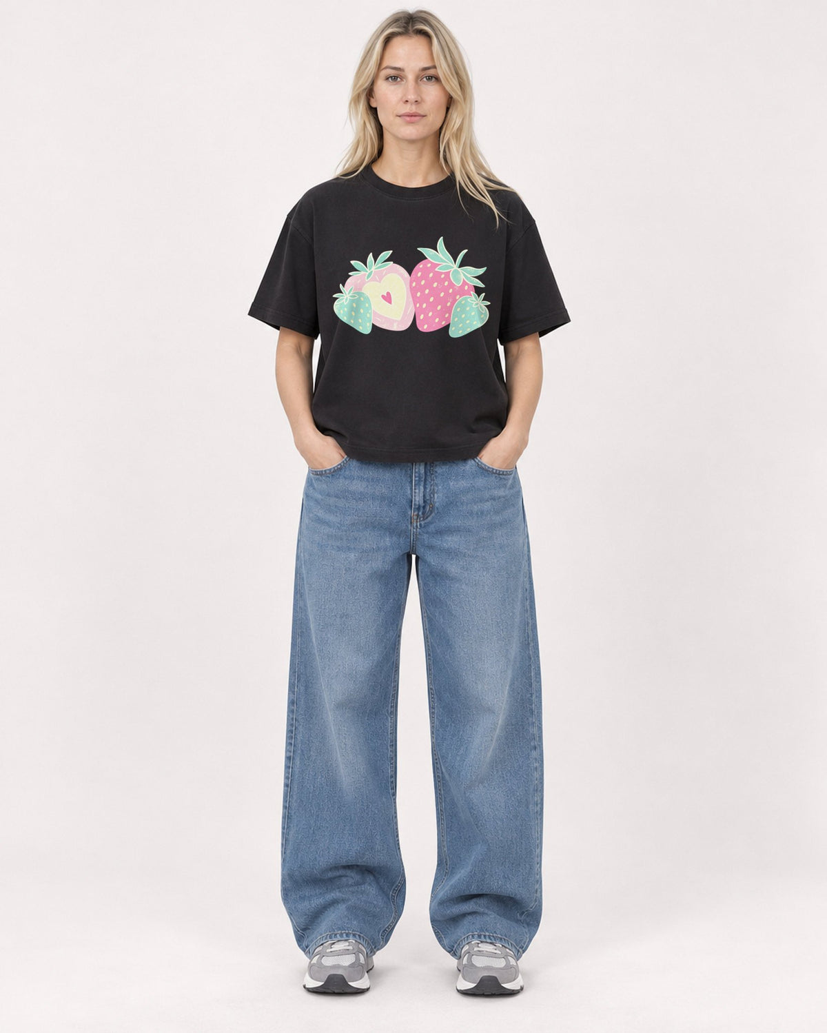 Mockup Boxy Heavyweight Tee Black female full-body 08