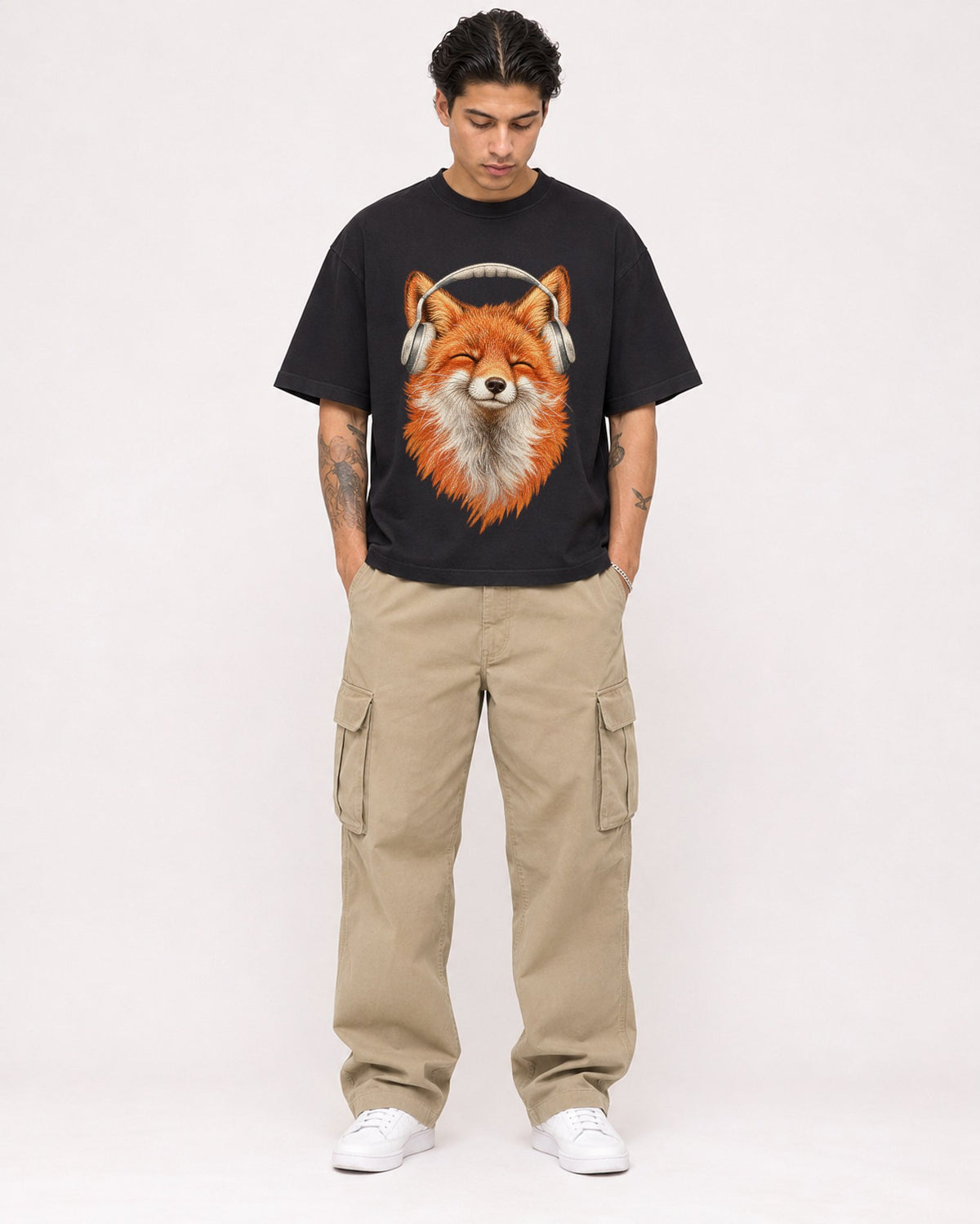 Mockup Boxy Heavyweight Tee Black male full-body 36