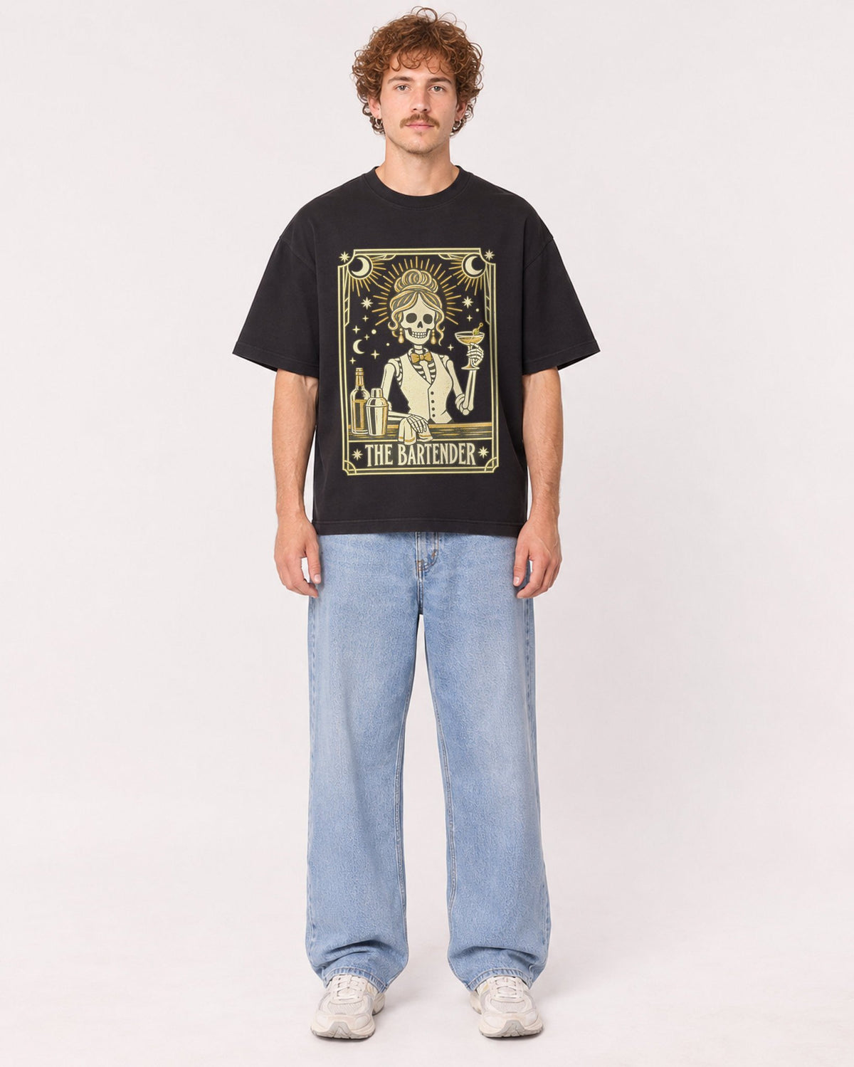 Mockup Boxy Heavyweight Tee Black male full-body 09