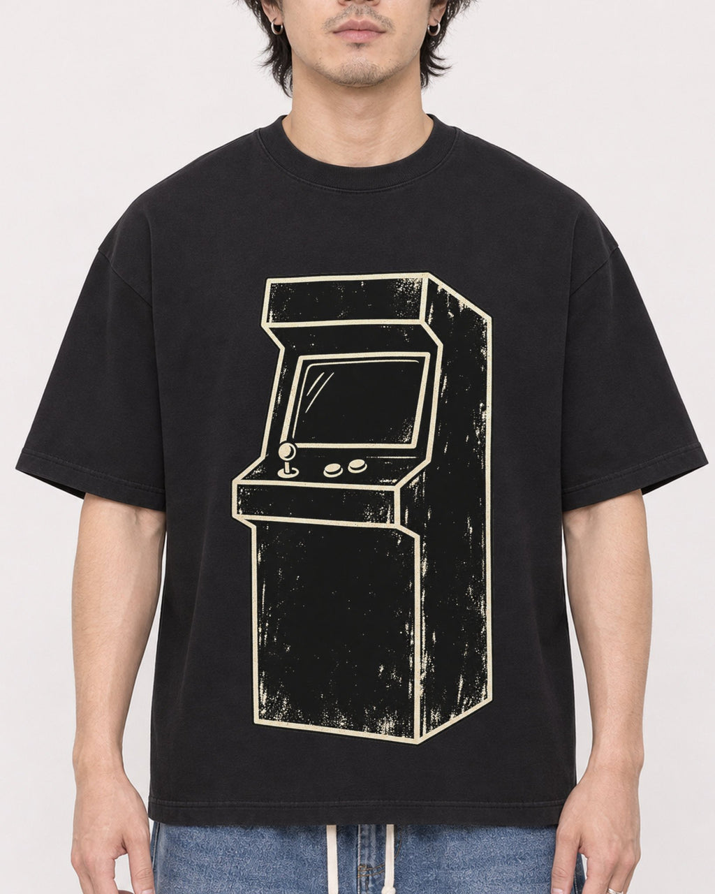 Mockup Boxy Heavyweight Tee Black male close-up 03