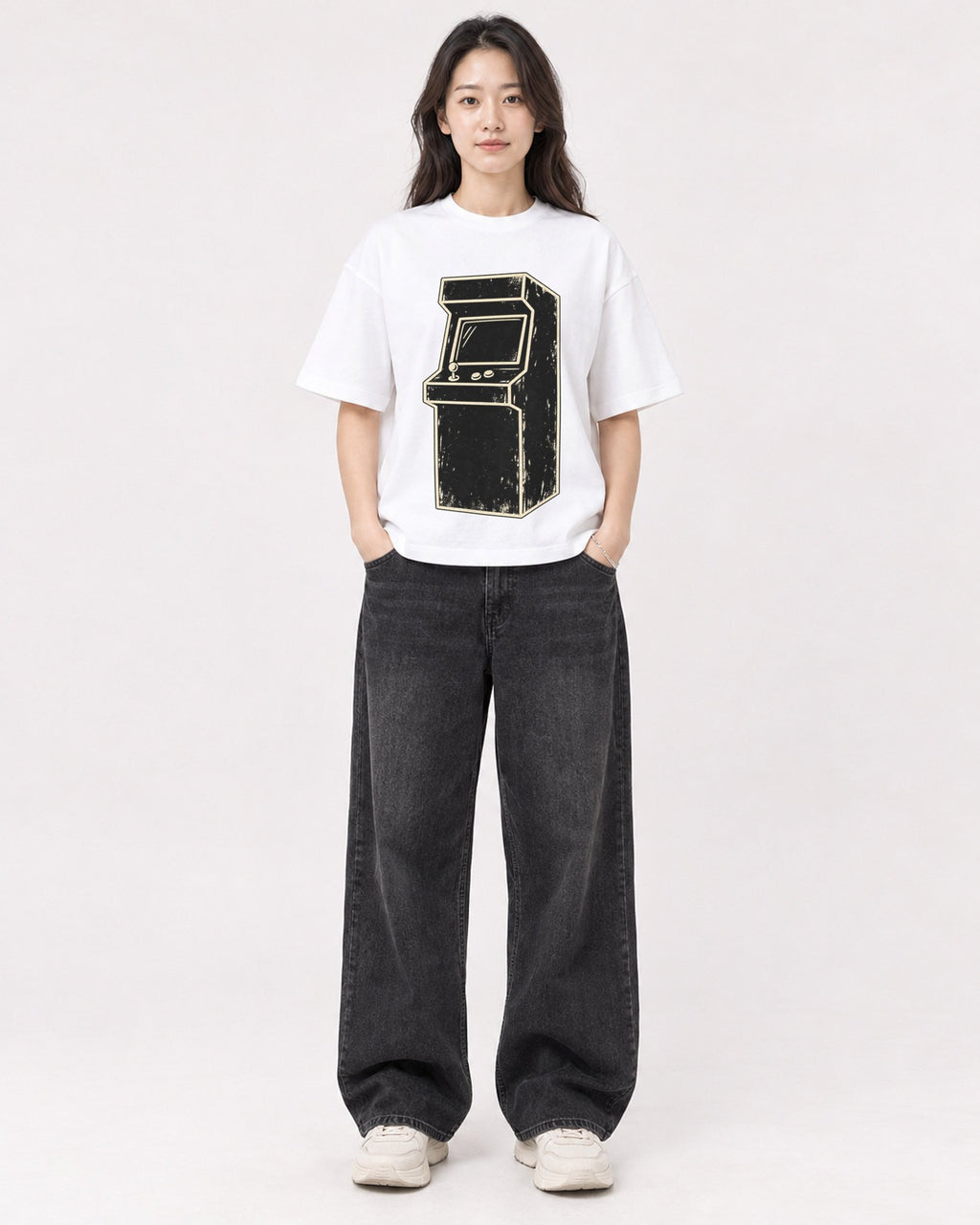Mockup Boxy Heavyweight Tee White female full-body 03
