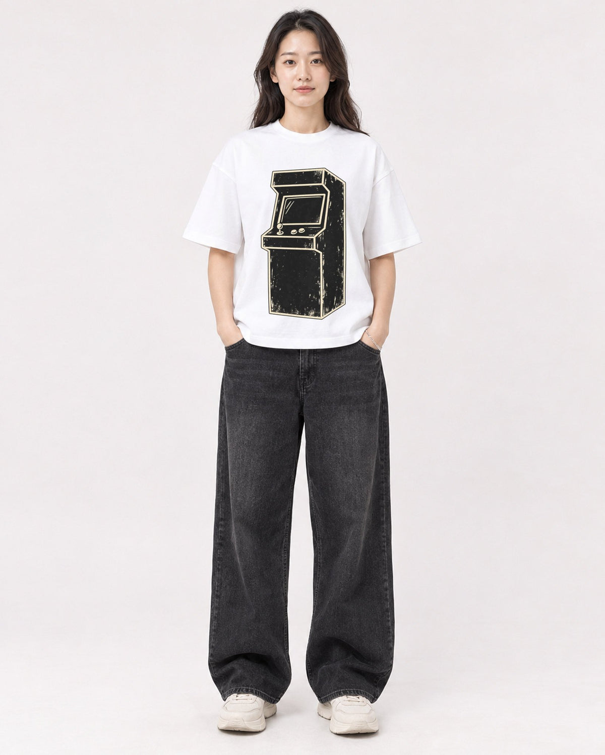 Mockup Boxy Heavyweight Tee White female full-body 03