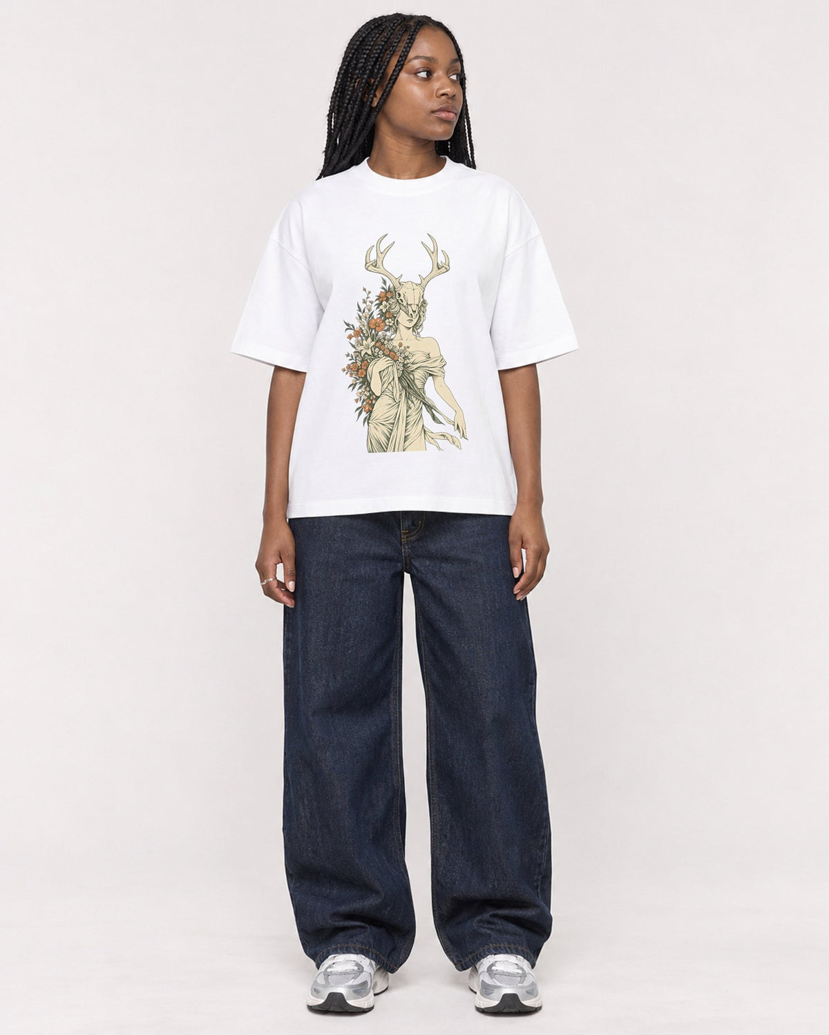 Mockup Boxy Heavyweight Tee White female full-body 04