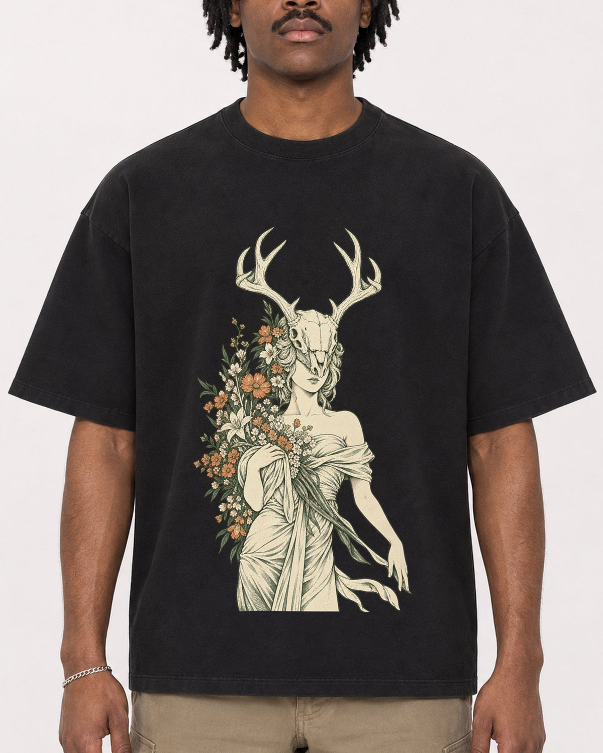 Mockup Boxy Heavyweight Tee Black male close-up 04