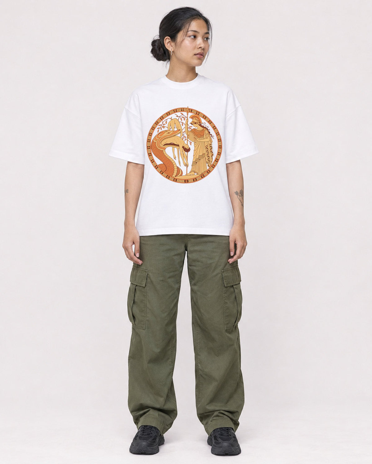 Mockup Boxy Heavyweight Tee White female full-body 12