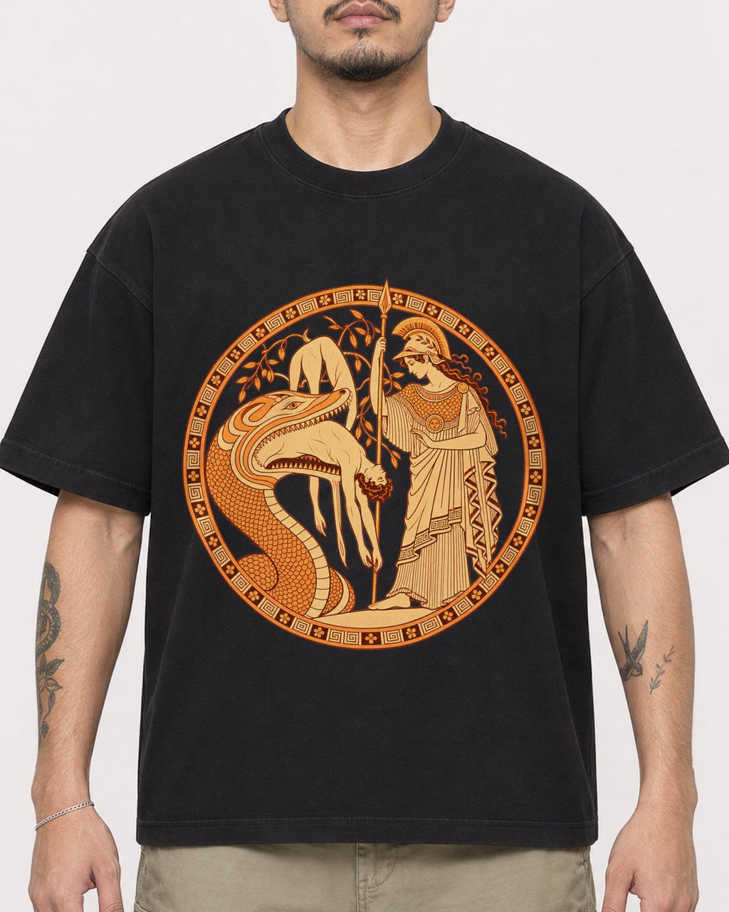 Mockup Boxy Heavyweight Tee Black male close-up 12