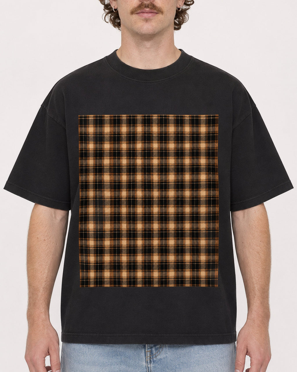 Mockup Boxy Heavyweight Tee Black male close-up 09