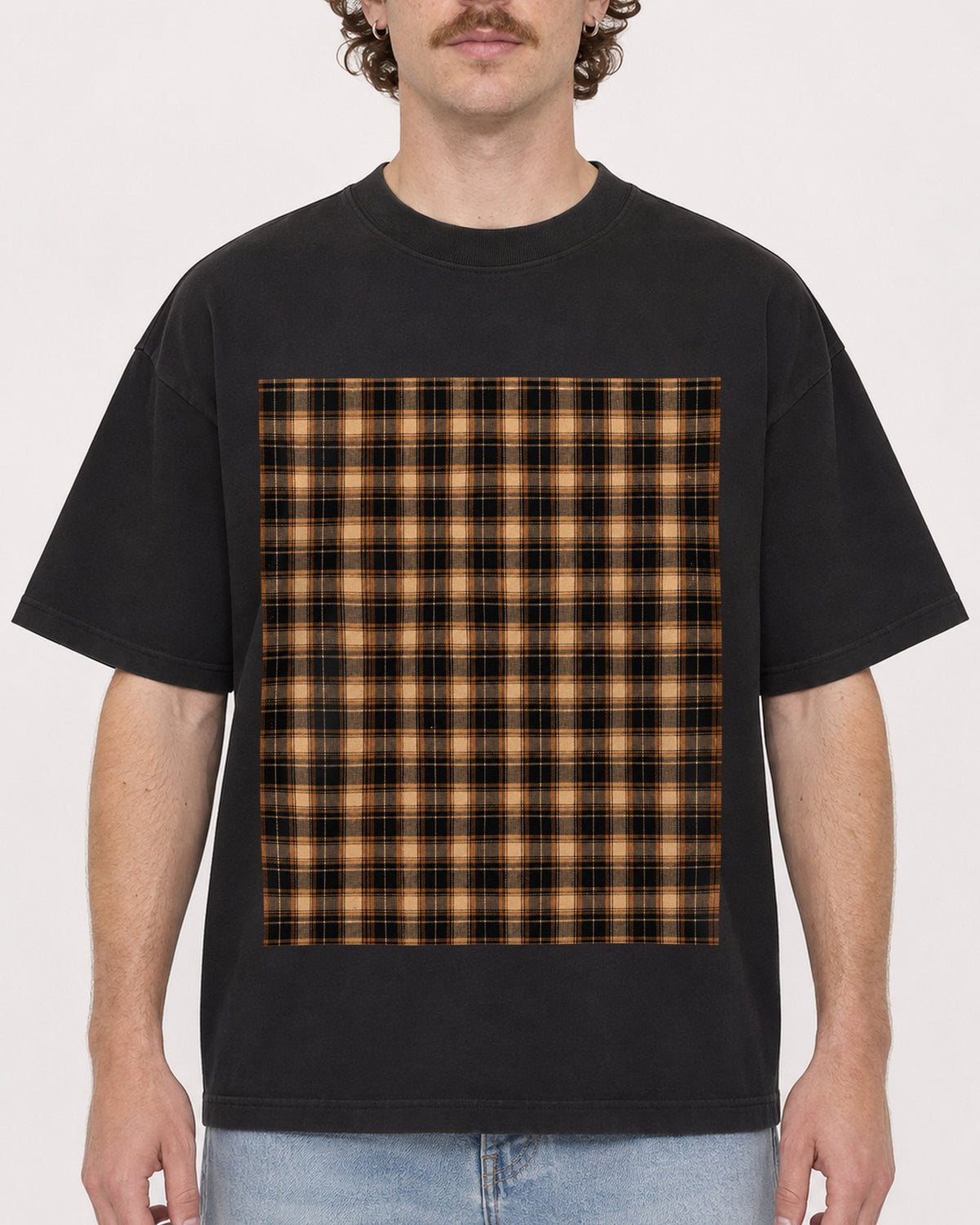 Mockup Boxy Heavyweight Tee Black male close-up 09
