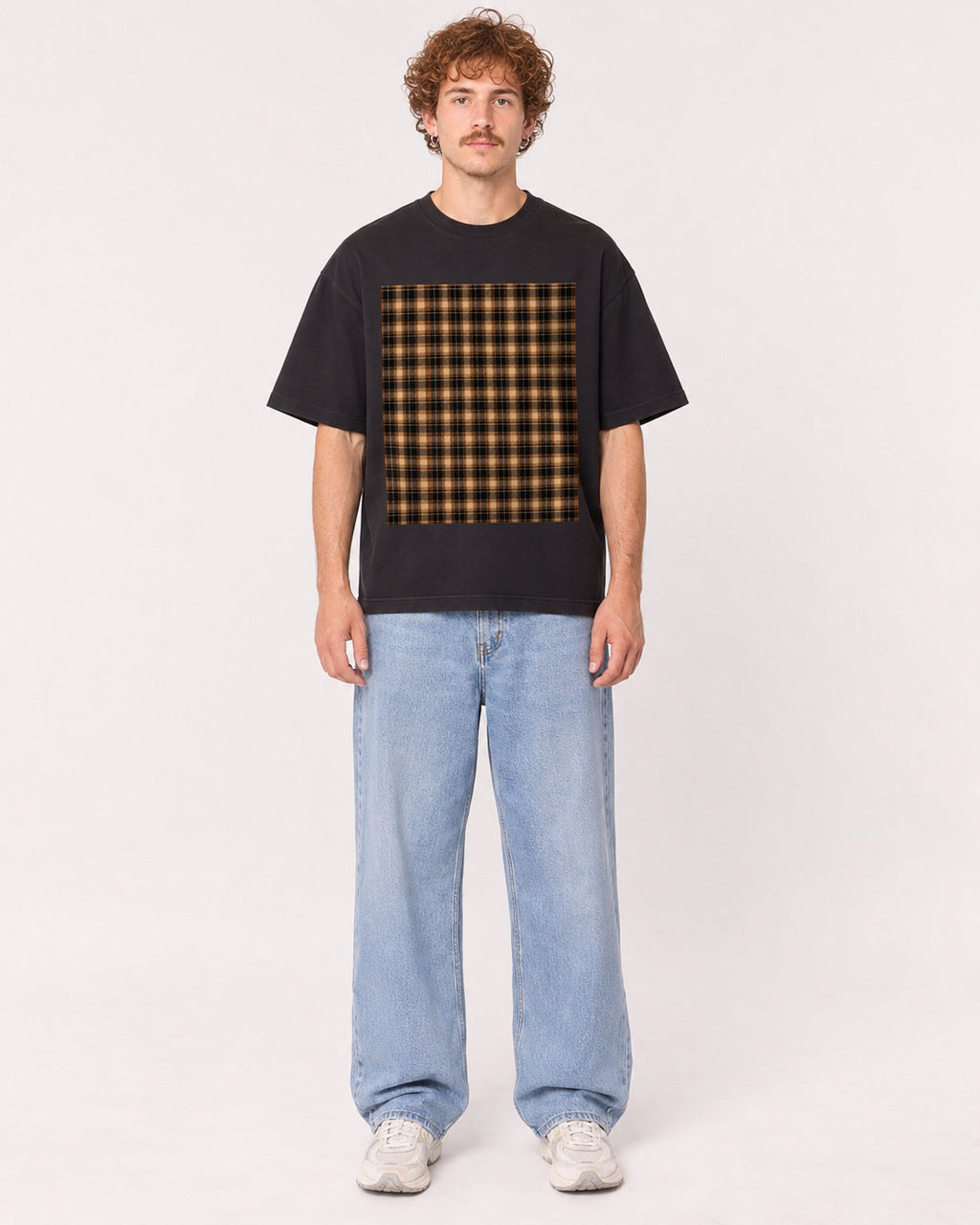 Mockup Boxy Heavyweight Tee Black male full-body 09