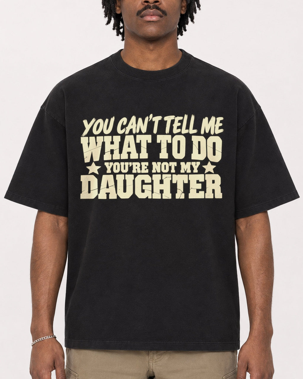 Mockup Boxy Heavyweight Tee Black male close-up 04