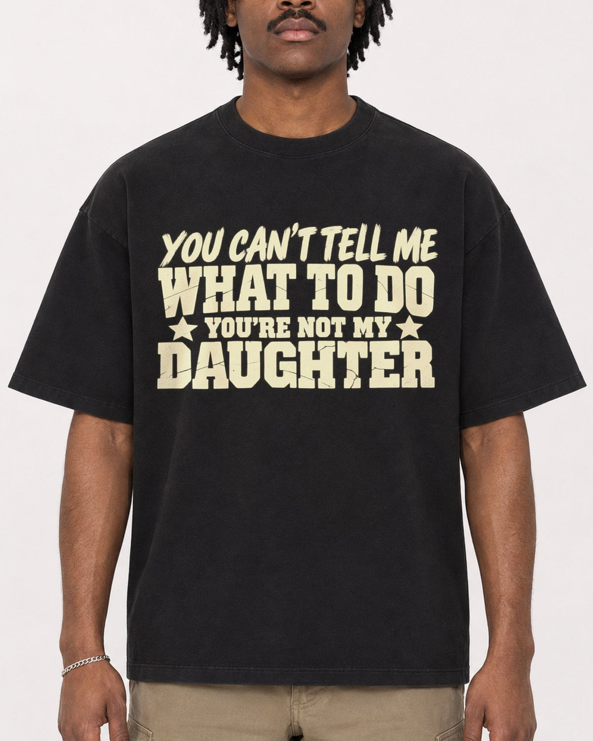Mockup Boxy Heavyweight Tee Black male close-up 04