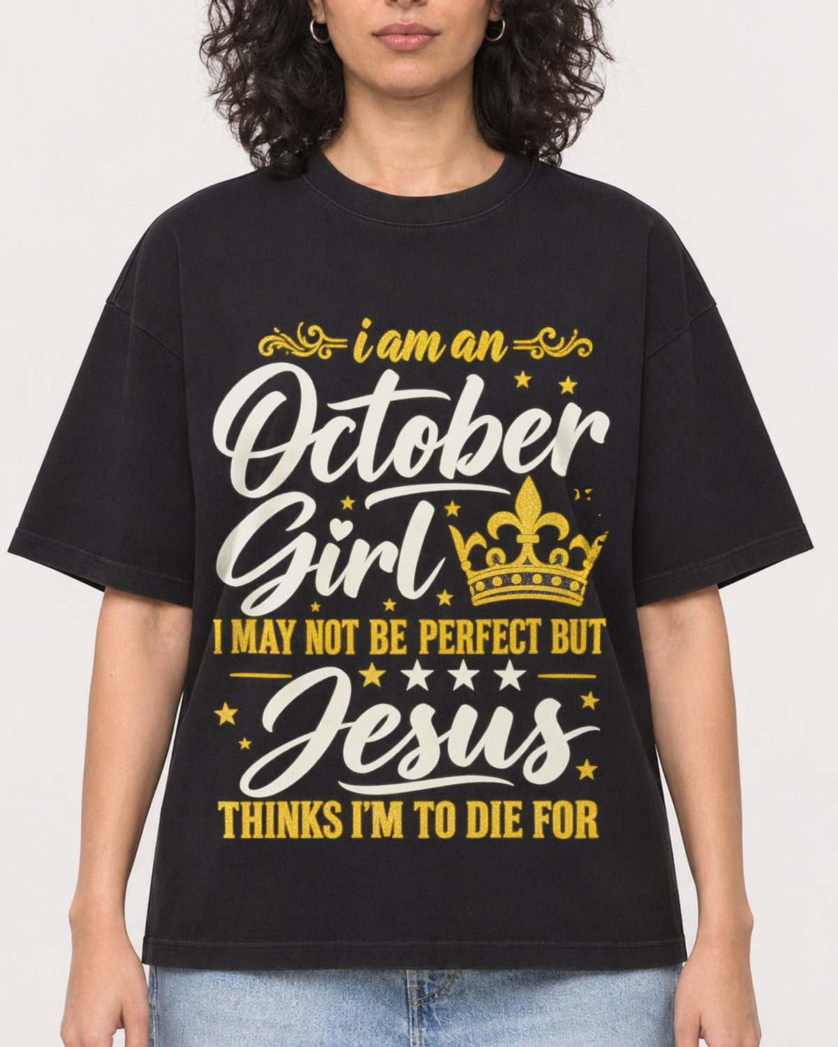 Mockup Boxy Heavyweight Tee Black female close-up 27