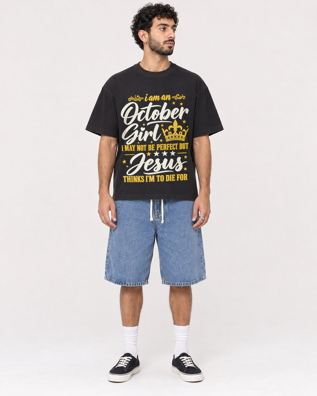 Mockup Boxy Heavyweight Tee Black male full-body 27