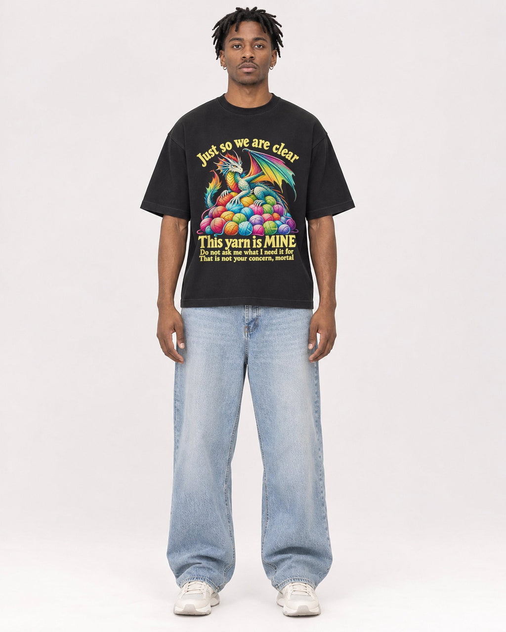 Mockup Boxy Heavyweight Tee Black male full-body 05