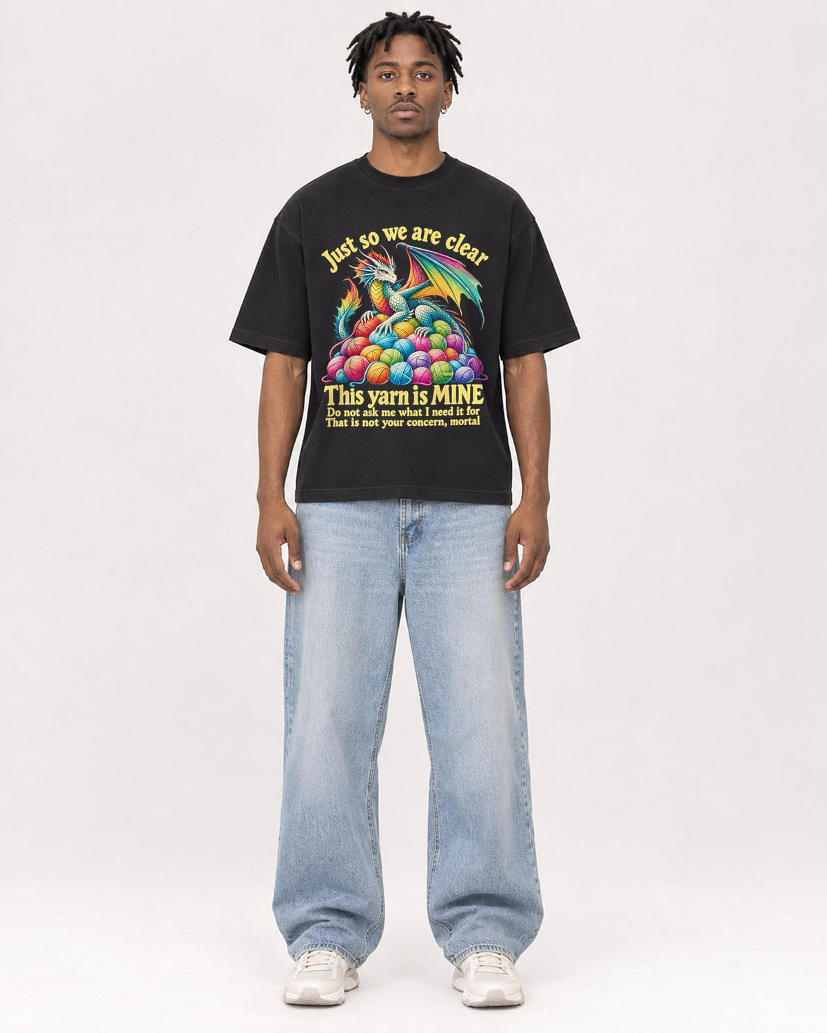 Mockup Boxy Heavyweight Tee Black male full-body 05