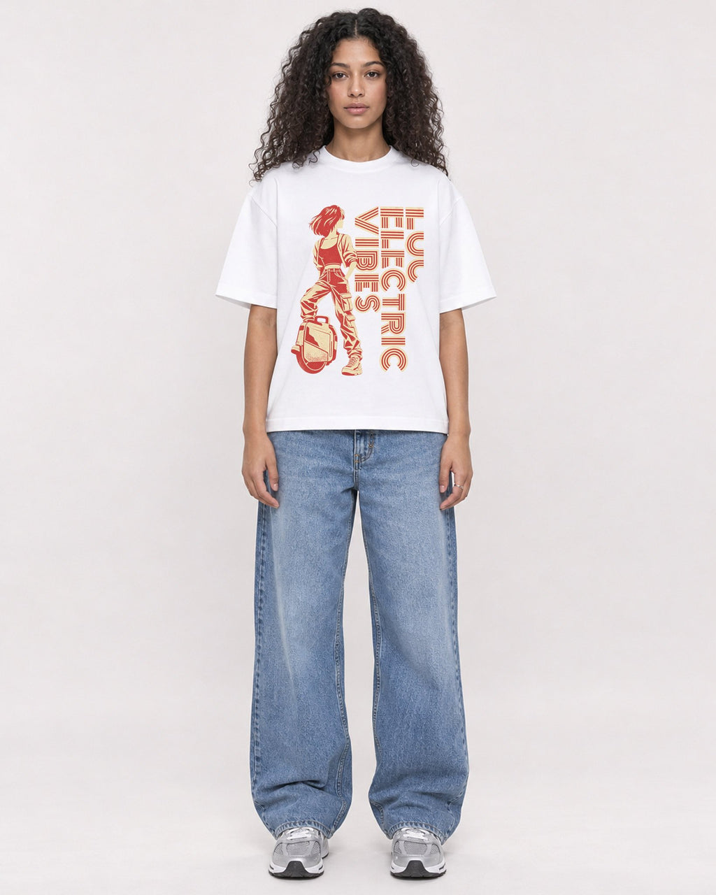 Mockup Boxy Heavyweight Tee White female full-body 10