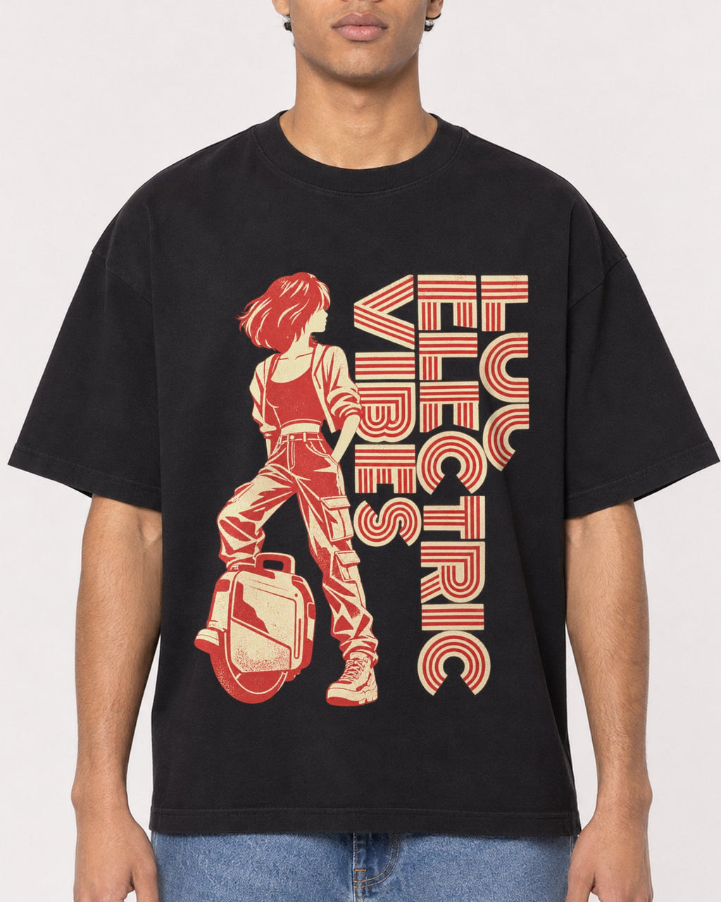 Mockup Boxy Heavyweight Tee Black male close-up 10