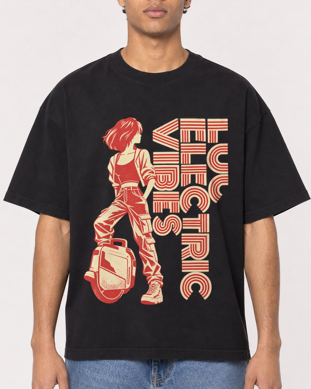 Mockup Boxy Heavyweight Tee Black male close-up 10
