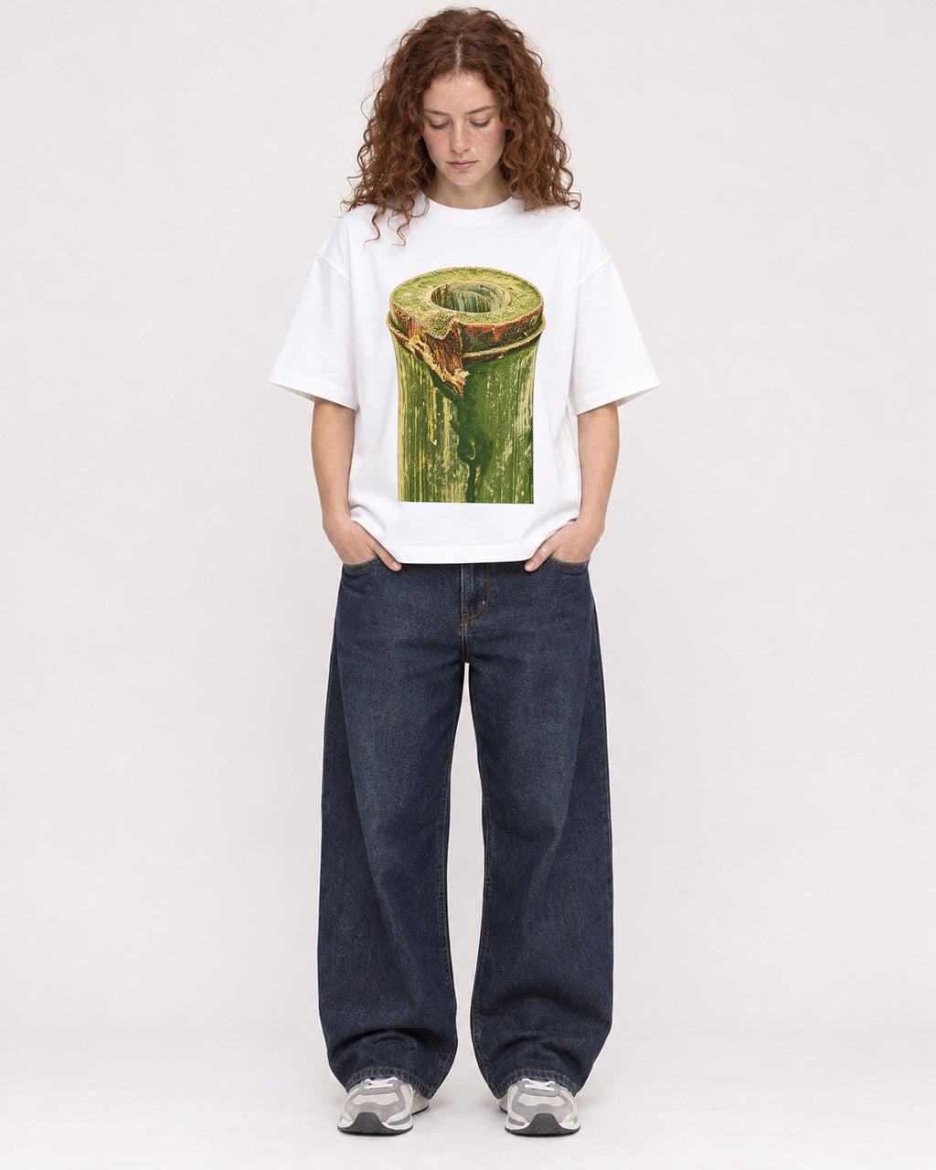 Mockup Boxy Heavyweight Tee White female full-body 09